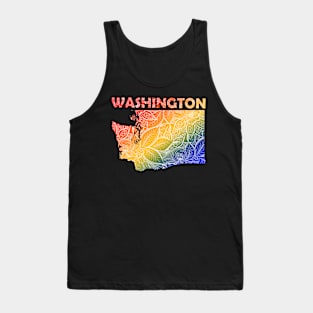 Colorful mandala art map of Washington with text in blue, yellow, and red Tank Top